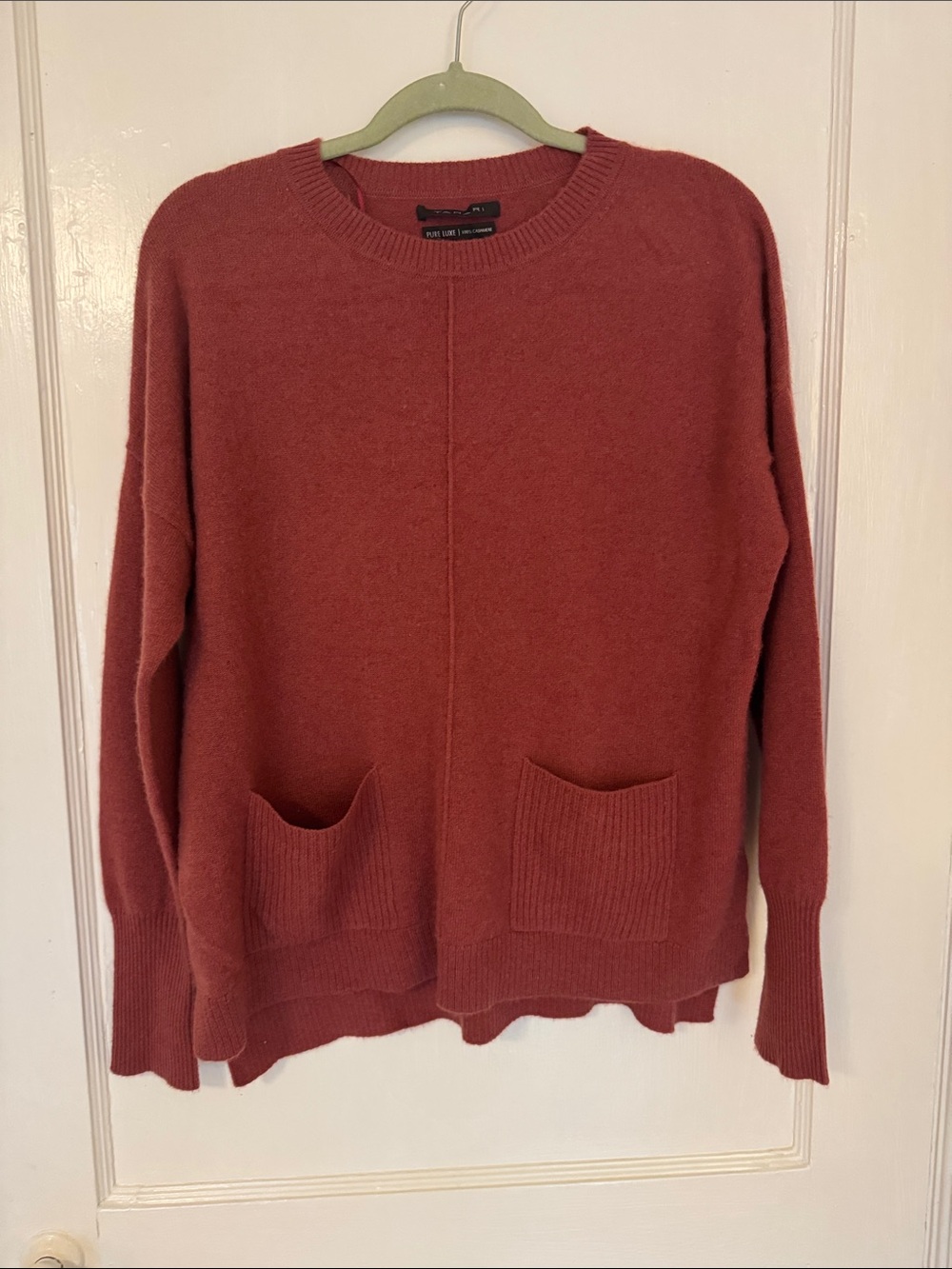 Tahari  Red Crewneck Sweater with Front Patch Pockets